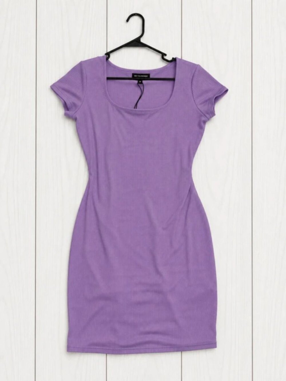 See You Monday Women’s Purple Ribbed Knit Bodycon Short Dress XL Scoop Neck